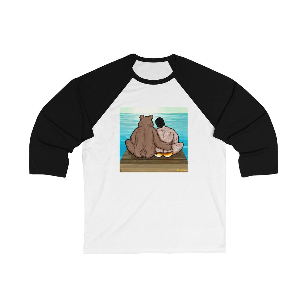 Bear Hug with Background / Unisex 3\4 Sleeve Baseball Tee