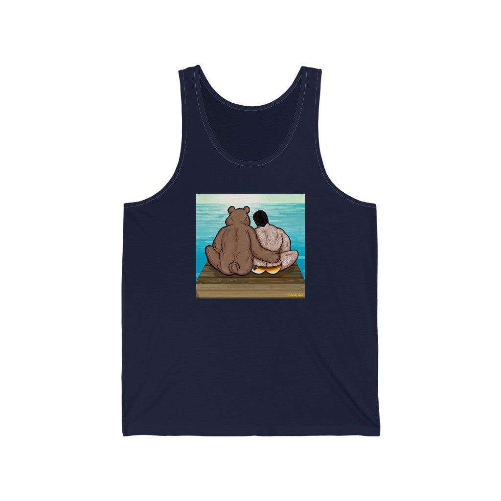 Bear Hug with Background / Unisex Jersey Tank