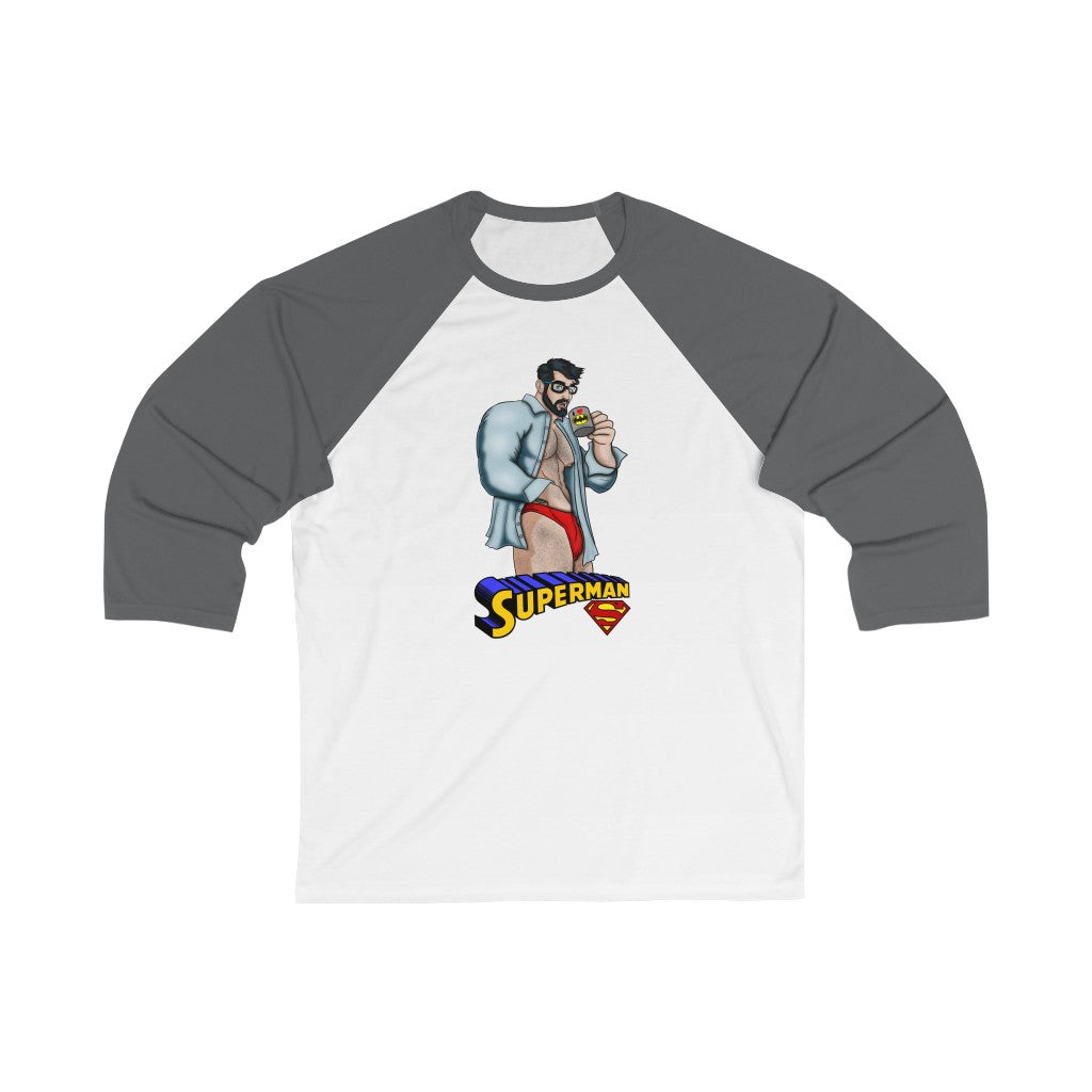 Superman "Morning Coffee" / Unisex 3/4 Sleeve Baseball Tee