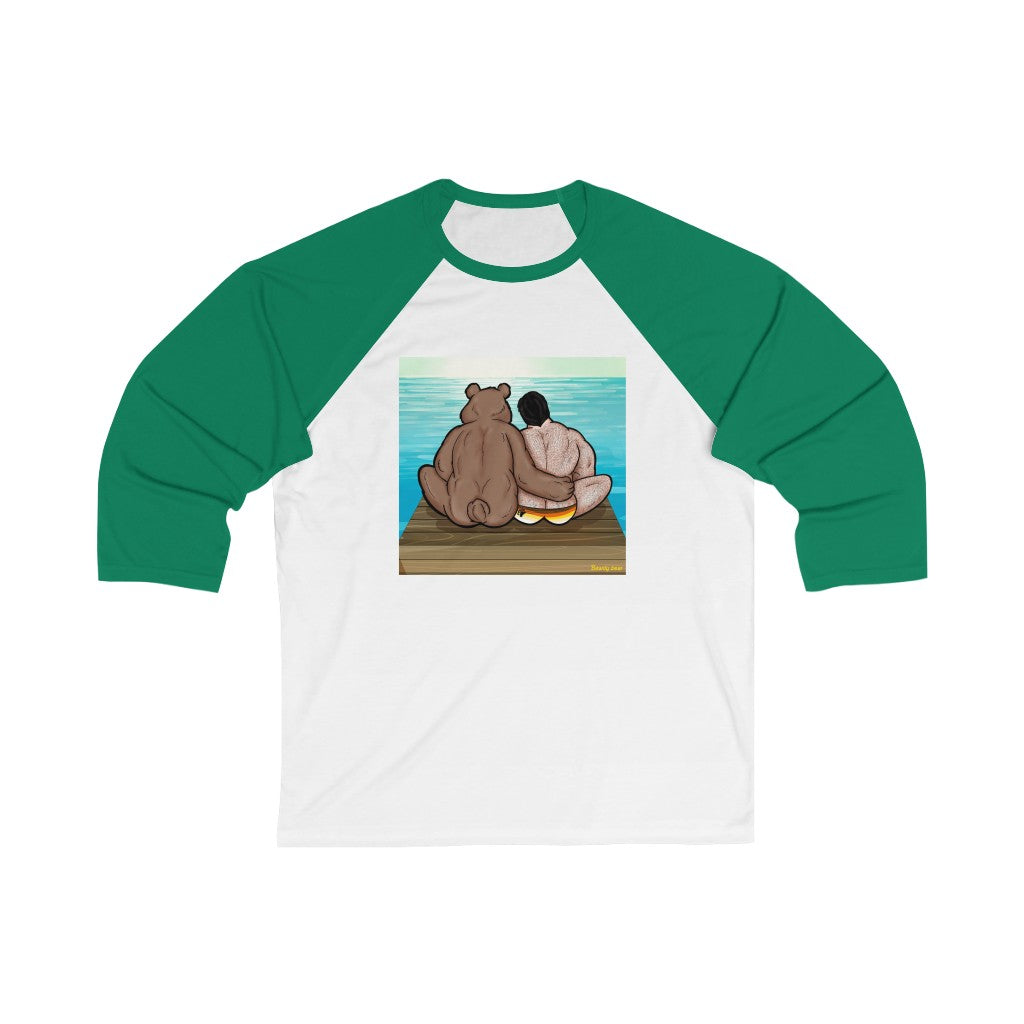 Bear Hug with Background / Unisex 3\4 Sleeve Baseball Tee