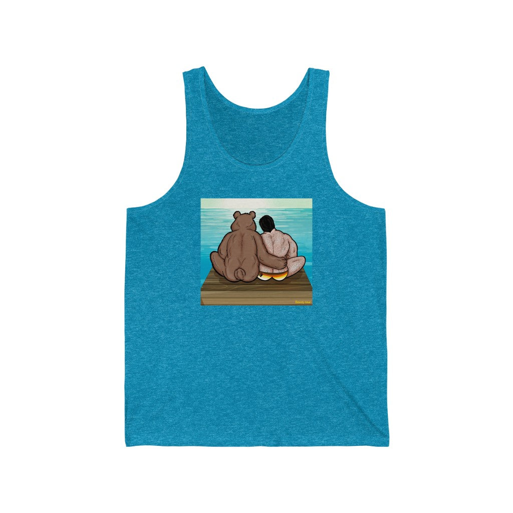Bear Hug with Background / Unisex Jersey Tank