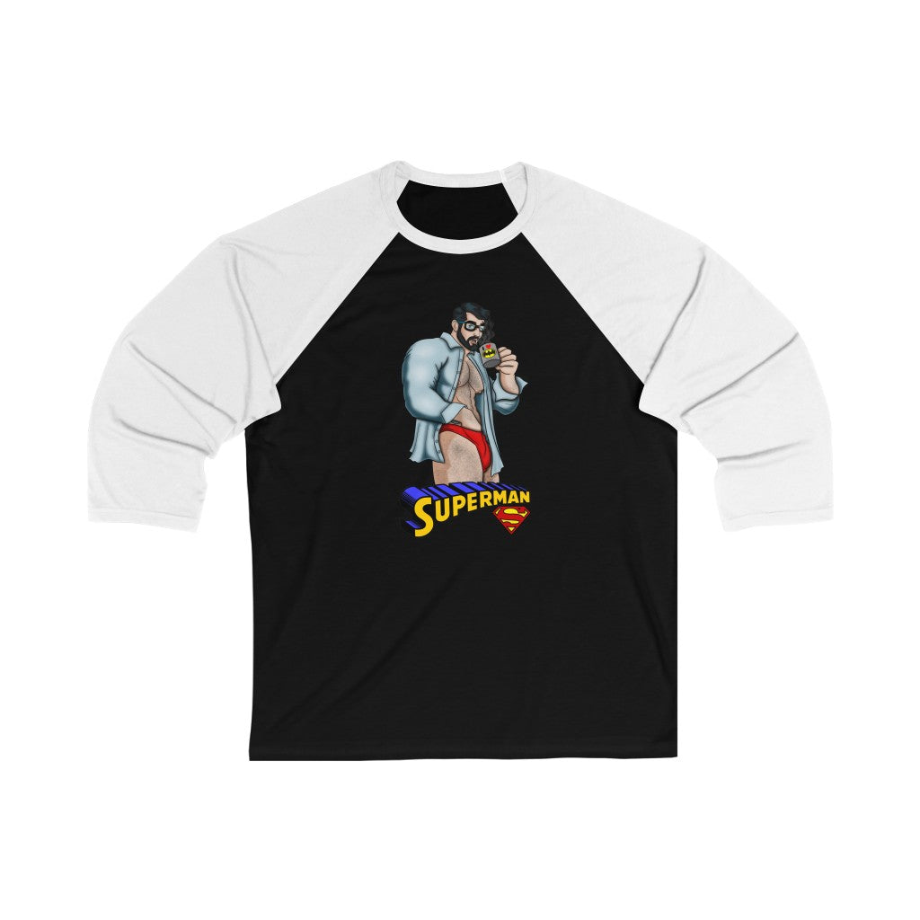 Superman "Morning Coffee" / Unisex 3/4 Sleeve Baseball Tee