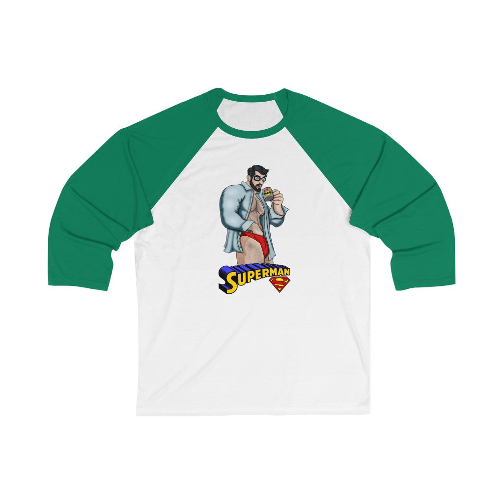Superman "Morning Coffee" / Unisex 3/4 Sleeve Baseball Tee