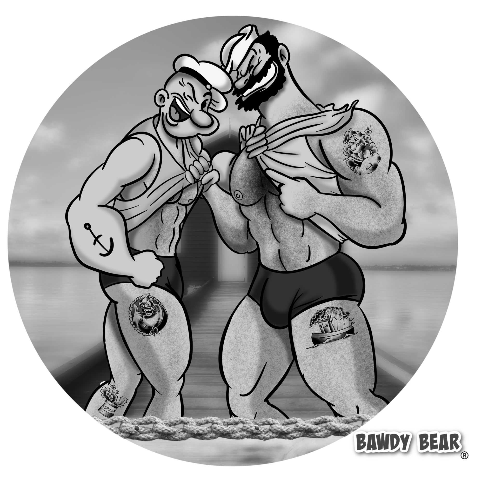 Bluto Loves Popeye BW / Men's NUBLEND® Hooded Sweatshirt