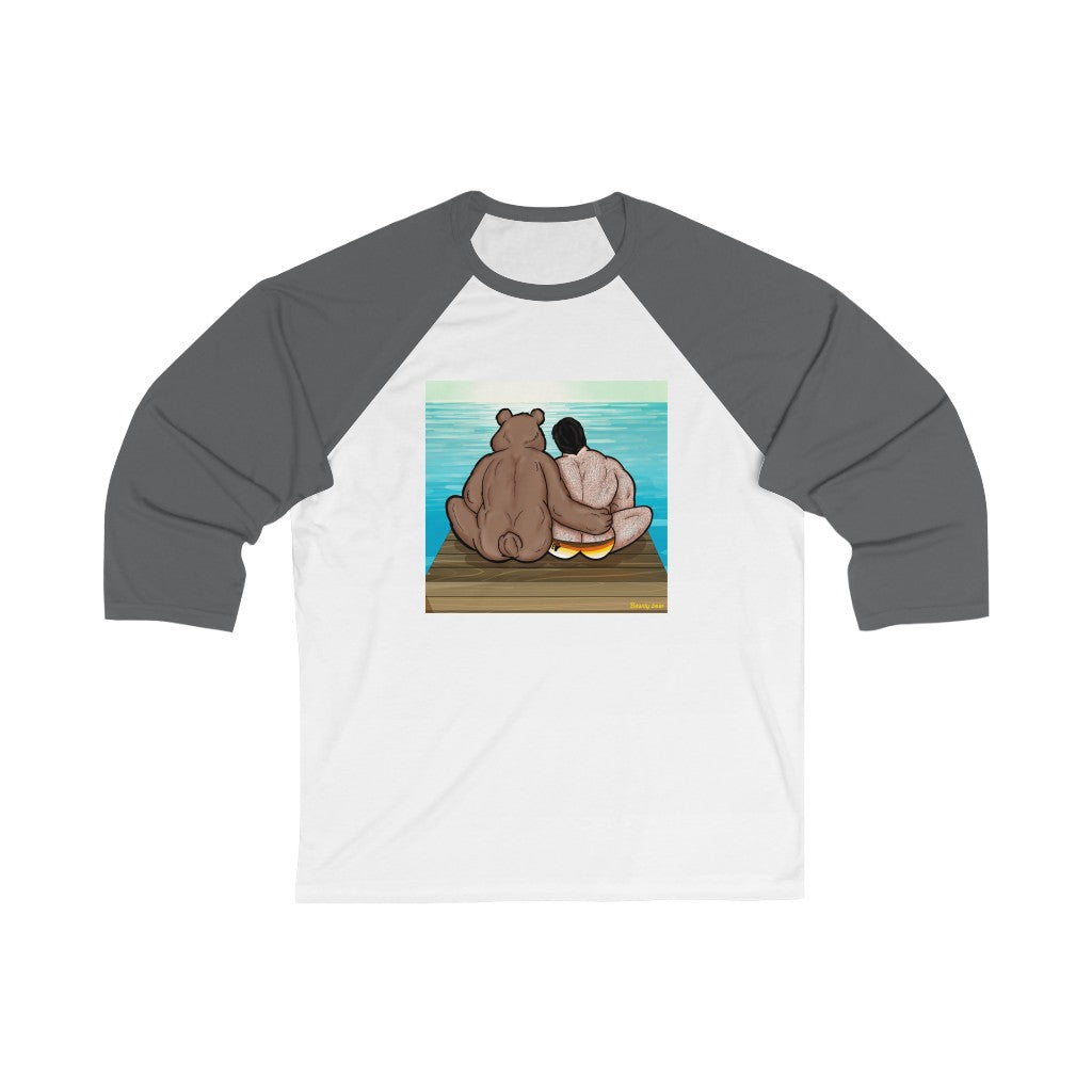 Bear Hug with Background / Unisex 3\4 Sleeve Baseball Tee