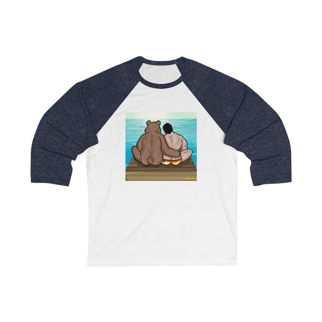 Bear Hug with Background / Unisex 3\4 Sleeve Baseball Tee