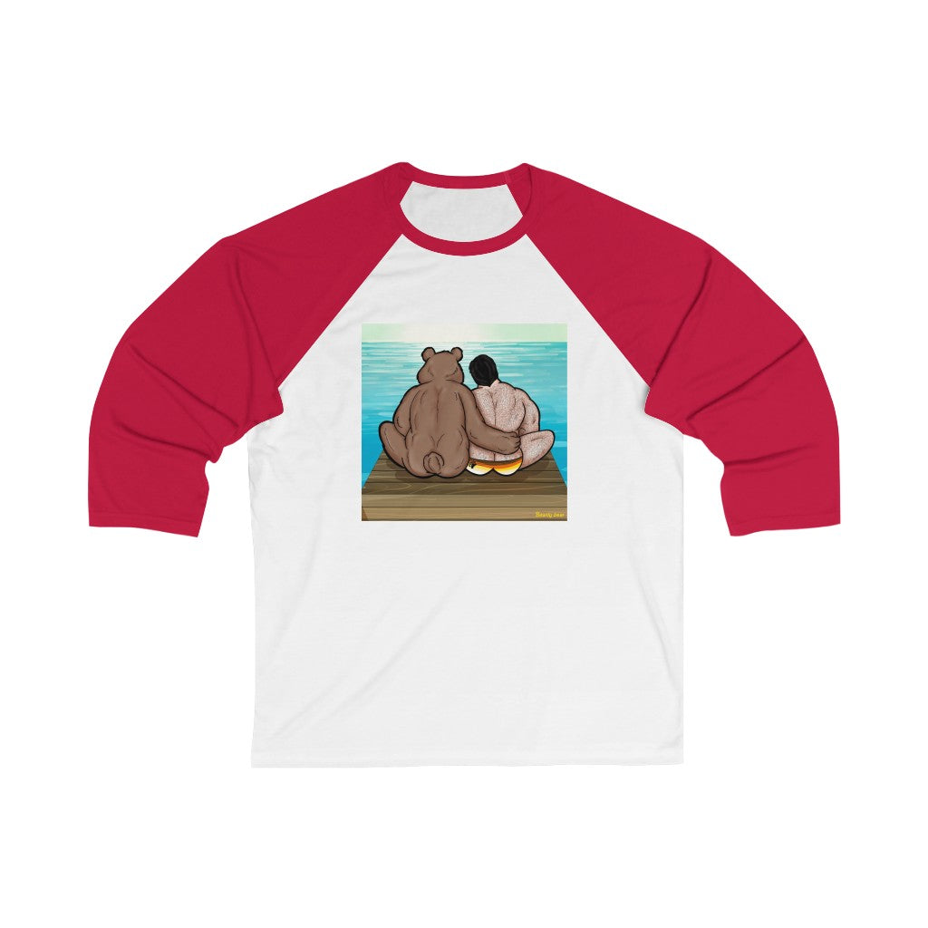 Bear Hug with Background / Unisex 3\4 Sleeve Baseball Tee