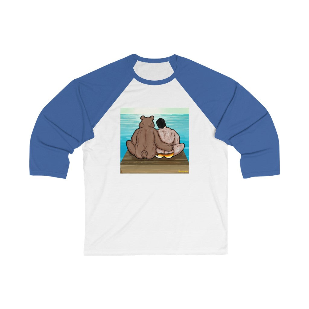 Bear Hug with Background / Unisex 3\4 Sleeve Baseball Tee